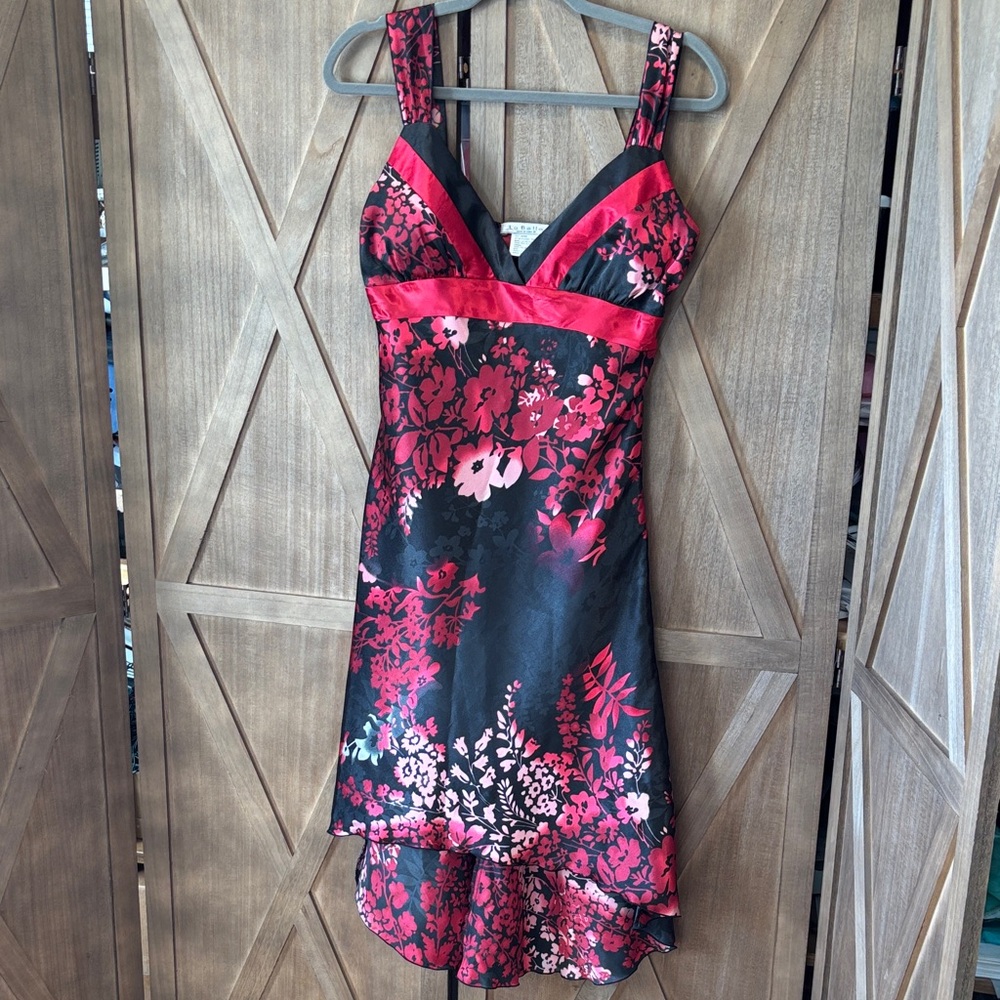 La Belle Vintage Y2K Black and Red Slip Dress - Floral